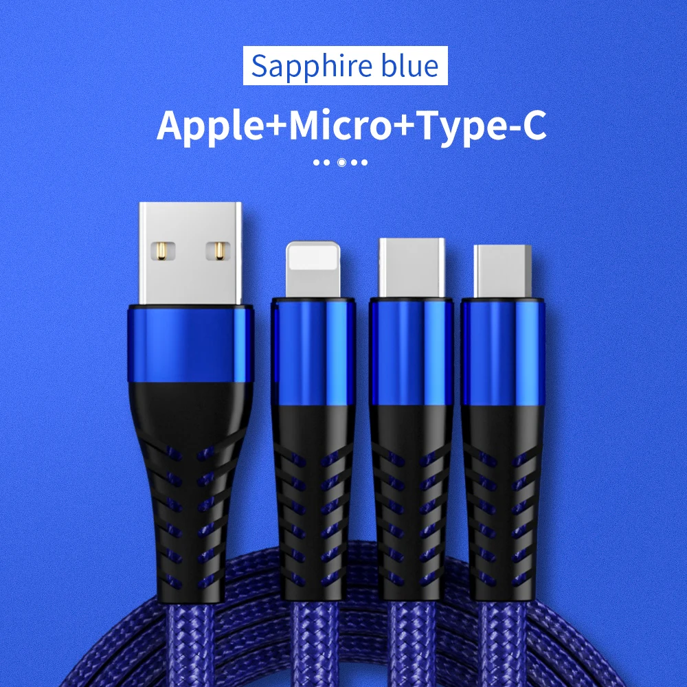 3 in 1 Blue Meide 3 в 1 USB кабель для iphone11 Pro Max 11 X XS 8 7 6 samsung Xiaomi быстрое зарядное устройство Micro USb кабель Lightning - Цвет: 3 in 1 Blue