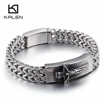 

Classic Christian Jesus Cross Charm Bracelets For Men 23cm Stainless Steel Mesh Chain Link Bracelet Armband Prayer Jewelry