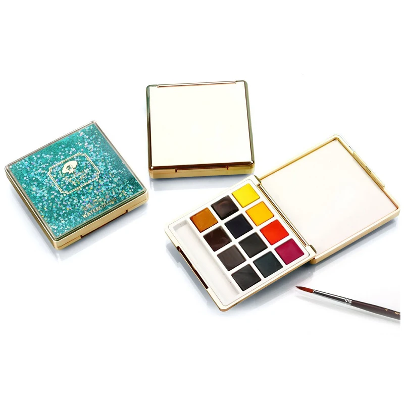 Preise Rubens helle farbe mini tragetasche solide 12 aquarell malen set aquarell darstellung gold kompakte Kunst Liefert