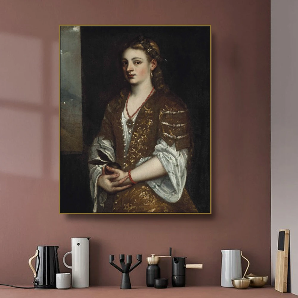 

Cassisy Canvas Art Oil PaintingYoung Woman Holding an AppleTiziano Vecellio Artwork Picture Wall Decor Modern Home Decoration