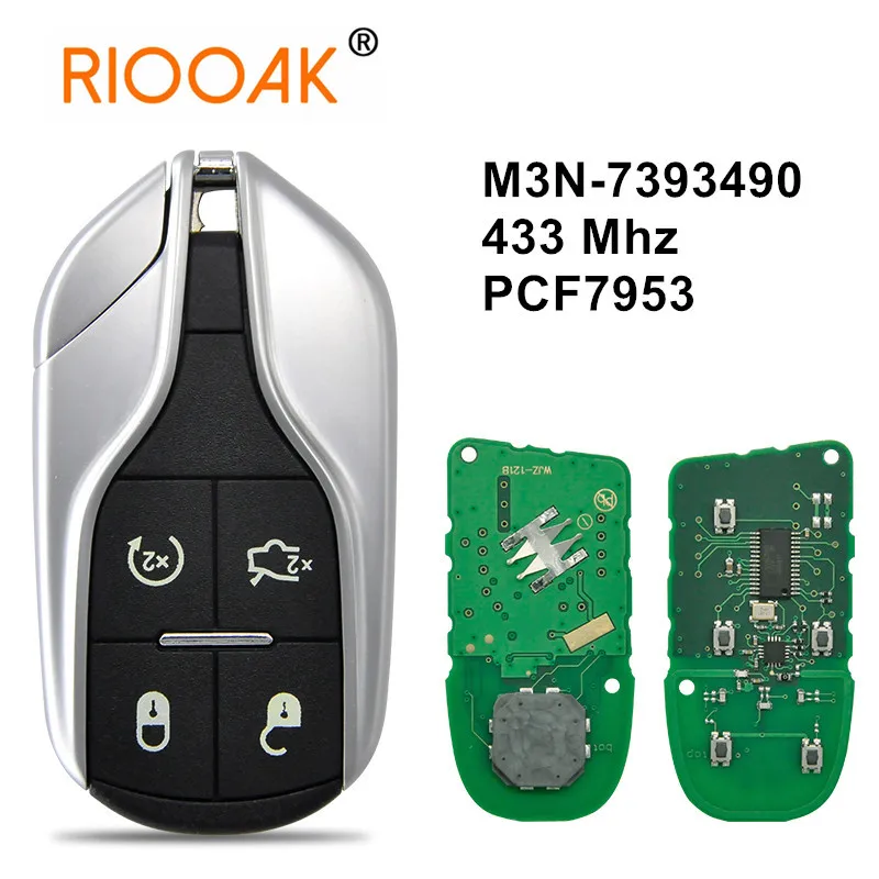 

FCCID M3N-7393490 ID46 PCF7953 Chip 433MHz Keyless Entry Car Remote Control Key For Maserati Quattroporte Ghibli