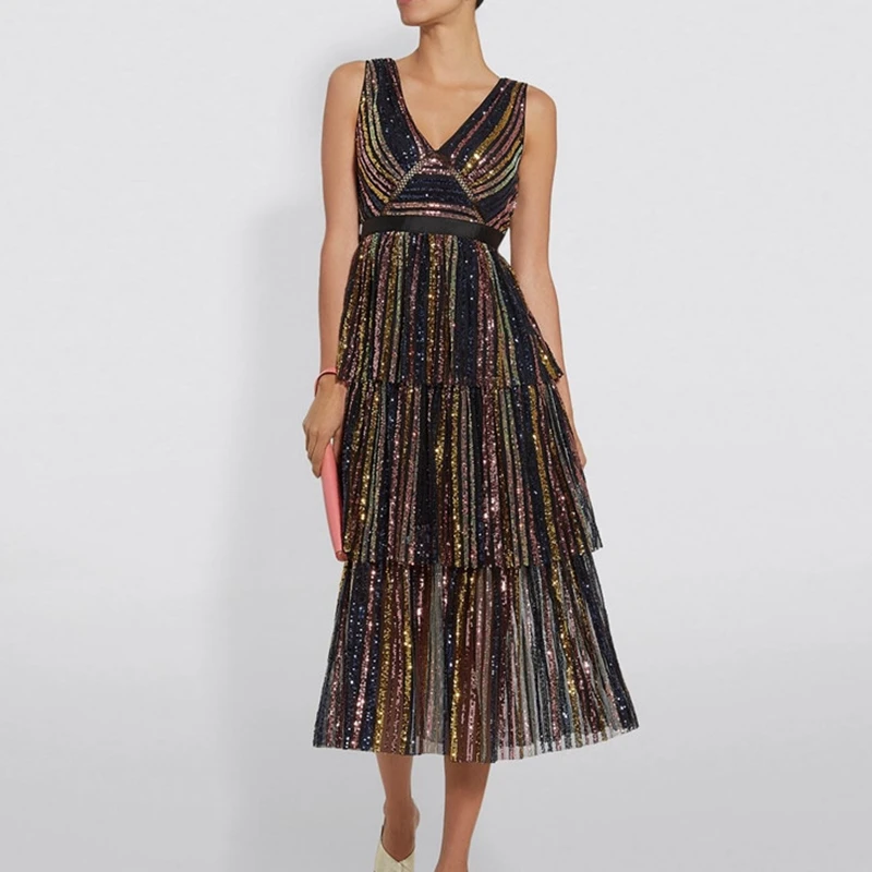 

Self Portrait Midi Dress Designer High Quality Woman 2019 Fall Sexy V Neck Sequin Vintage Gatsby Dresses for Party Vestidos