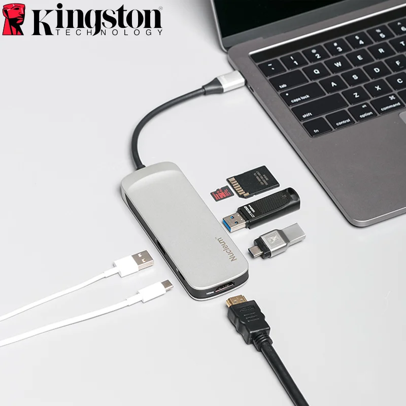 

100% Original Kingston Nucleum USB HUB 7-in-1 USB C Hub USB 3.0 HDMI Adapter With TF SD Ports USB Type-C for MacBook and Phone