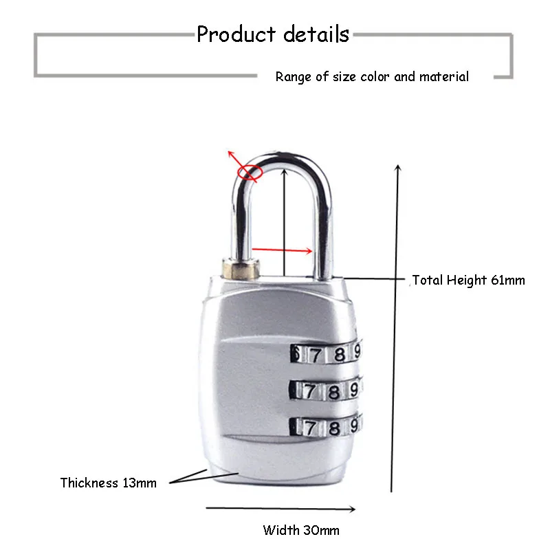 Чемодан, чемодан, металлический кодовый замок, 3 циферблата, кодовый пароль, кодовый замок, Мини Кодовый Ключ, противоугонные замки