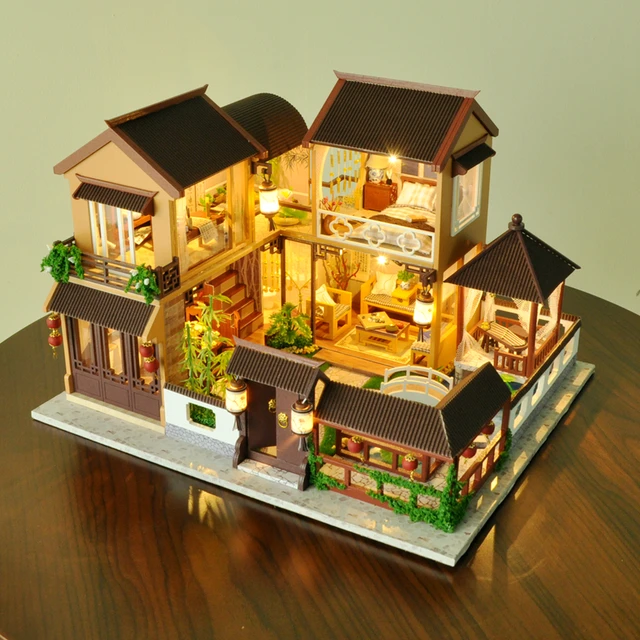 Kids Toys Diy Dollhouse Assemble Wooden Miniatures Doll House Furniture Miniature Dollhouse Puzzle Educational Toys For Children 2