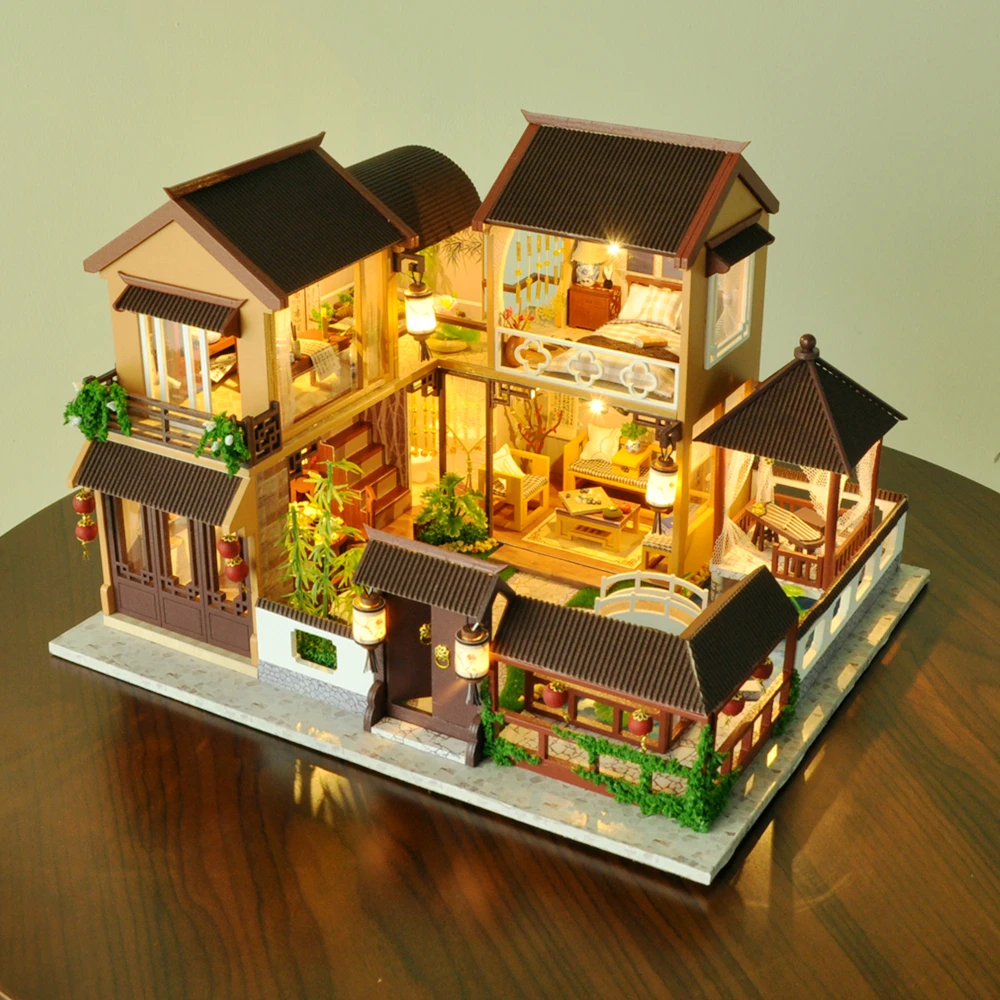 Kids Toys Diy Dollhouse Assemble Wooden Miniatures Doll House Furniture Miniature Dollhouse Puzzle Educational Toys For Children