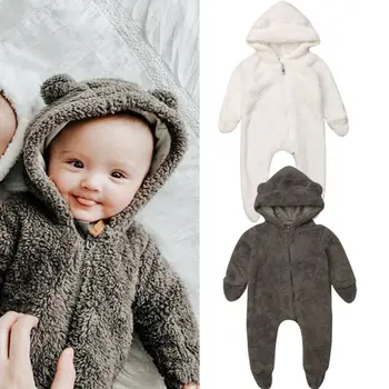 

Toddler Baby Girl Boy Soft Cotton Newborn Furry Hooded Rompers Kids Jumpsuit Winter Toddler Outfits Casual Clothes
