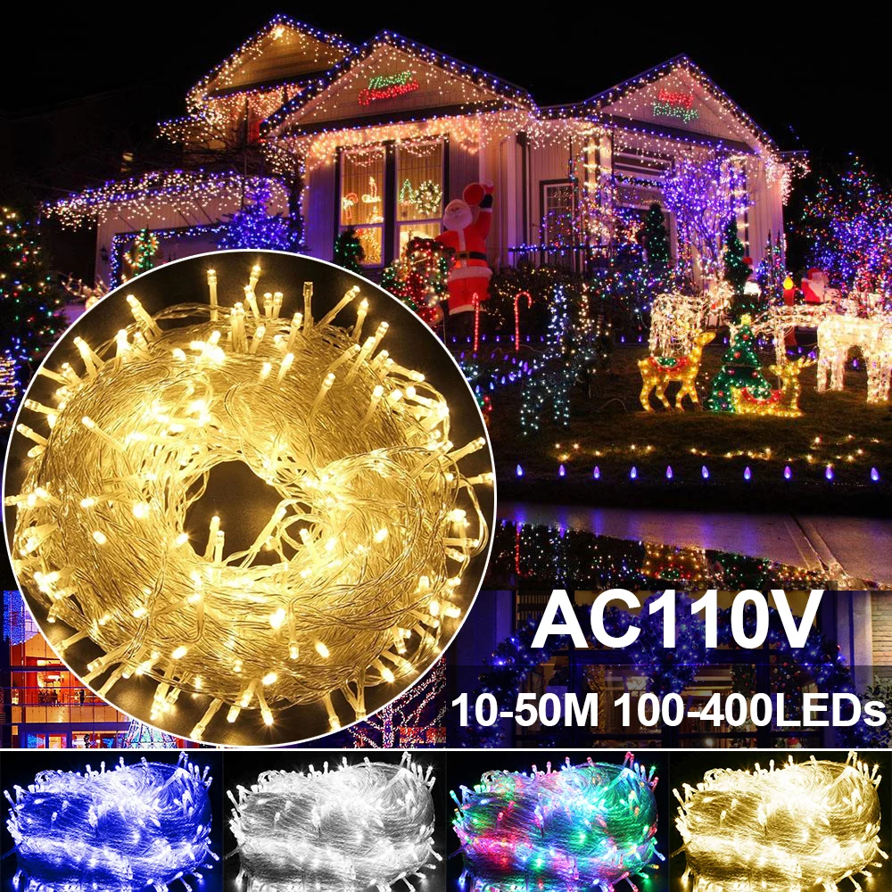 

LED String Light US Plug AC110V Christmas String Garland LED String Light Fairy Outdoor Waterproof 50M 30M 20M 10M D35