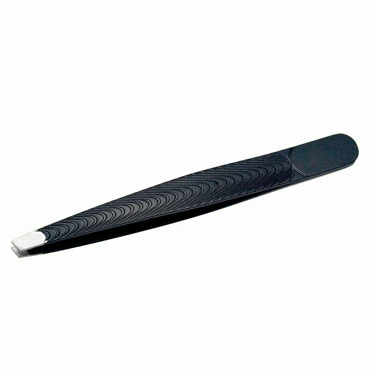 As Show New 1pcs Slanted Black Eyebrow Tweezers Stainless Steel Face Hair Removal Eye Brow Trimmer Eyelash Clip Cosmetic Makeup Tool - Color: As Show