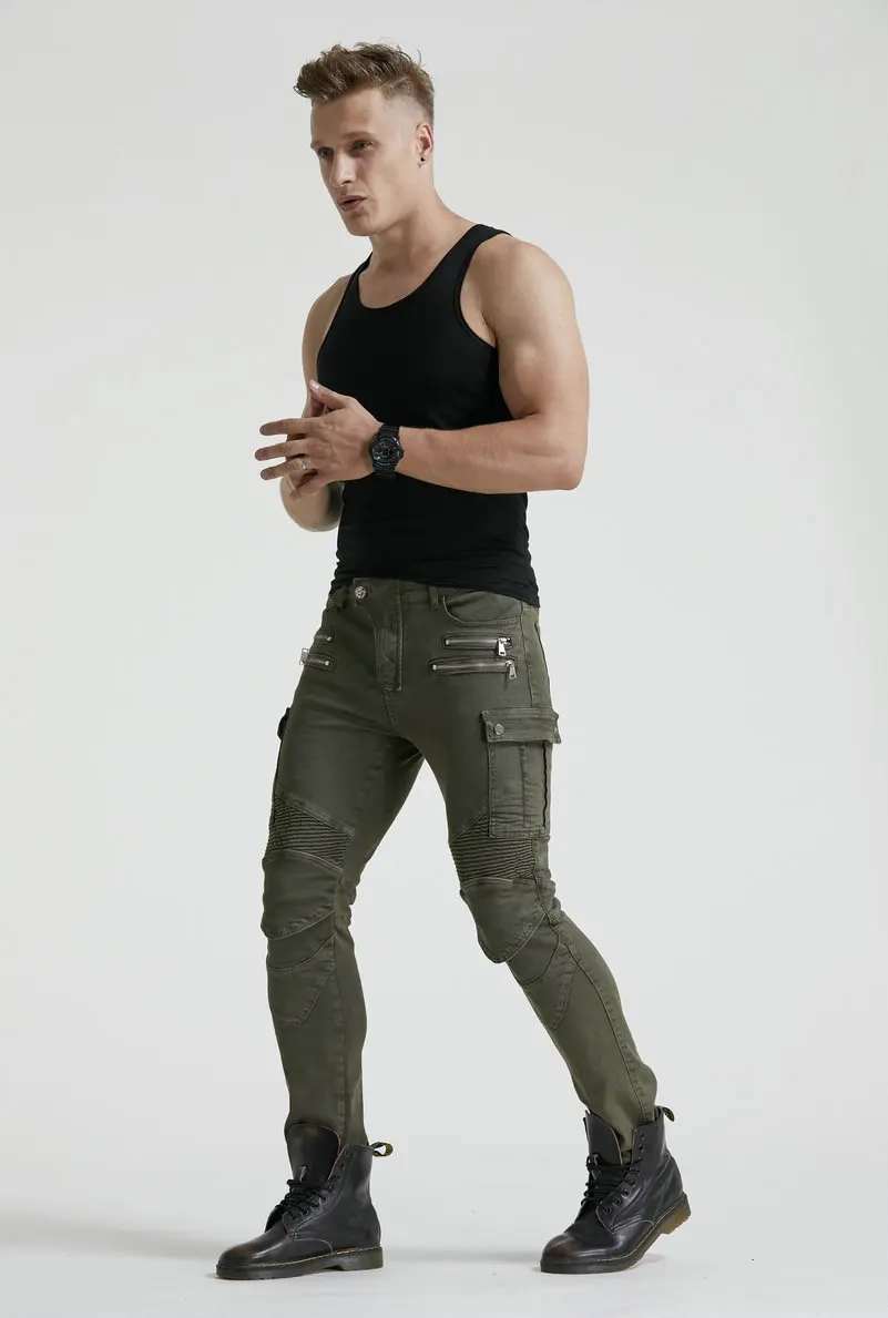 Green Motorcycle Pants Men Motocross Racing Trousers Cargo Jeans Touring Riding Pantalon Moto Pants Motorcycle Equipment Pants