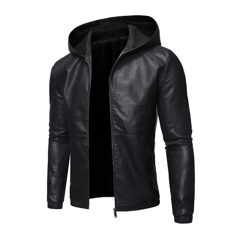 

Hood Mens Leather Jacket Motorcycle Winter Autumn Fleece Warm PU Biker Vintage Coat Male moto Casual Slim pilot Leather Jackets