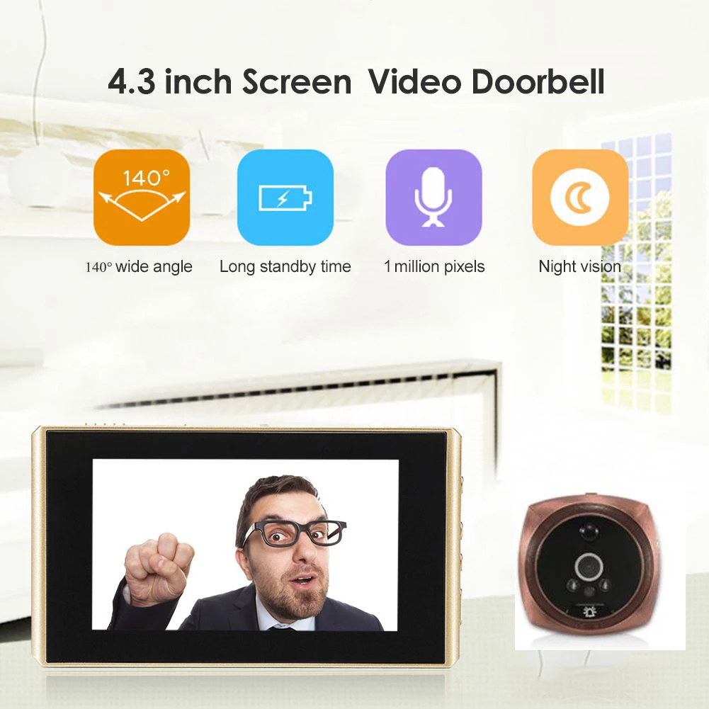 door intercom system 4.3 Inch LCD Door Peephole Camera Video Eye Video Doorbell Digital Electronic Door Viewer Night Vision Support Motion Detection micron touch screen video intercom