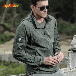 New 2023 Summer Waterproof Quick Dry Tactical Skin Jacket Men Hooded Raincoat Thin Windbreaker Sunscreen Army Military Jacket