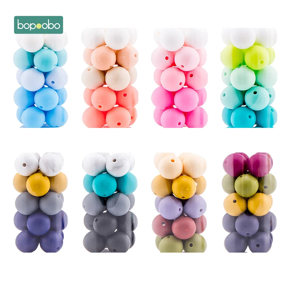 Bopoobo 12mm Silicone Beads 9mm 30pc Beads Food Grade Baby Teething Beads DIY Nursing Bracelet Silicone Tiny Rod Baby Teether
