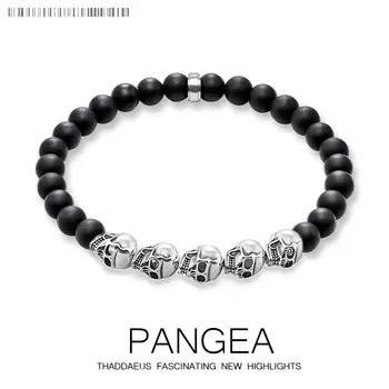 

Black Skull Obsidian Beads Bracelet,2018 Gift Europe Punk DIY Bracelet Good Silver Fashion Jewerly For Men And Women