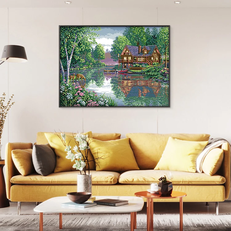 Leisurely Cottage Cross Stitch Kit Pattern Chinese Style Embroidery 11CT 14CT Needlework Household Landscape Decorative Painting 3