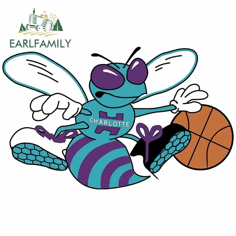 

EARLFAMILY 13cm x 7.9cm for Charlotte Hornets Throwback Hornet Logo Vinyl Decal Waterproof Car Sticker