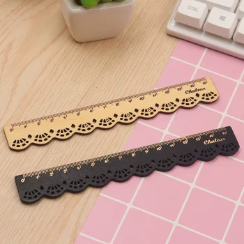 

4 PC Korean Stationery Small Fresh Cute Sweet Vintage Lace Carved Log Ruler 15cm Student Ruler Two Color Lace Ruler