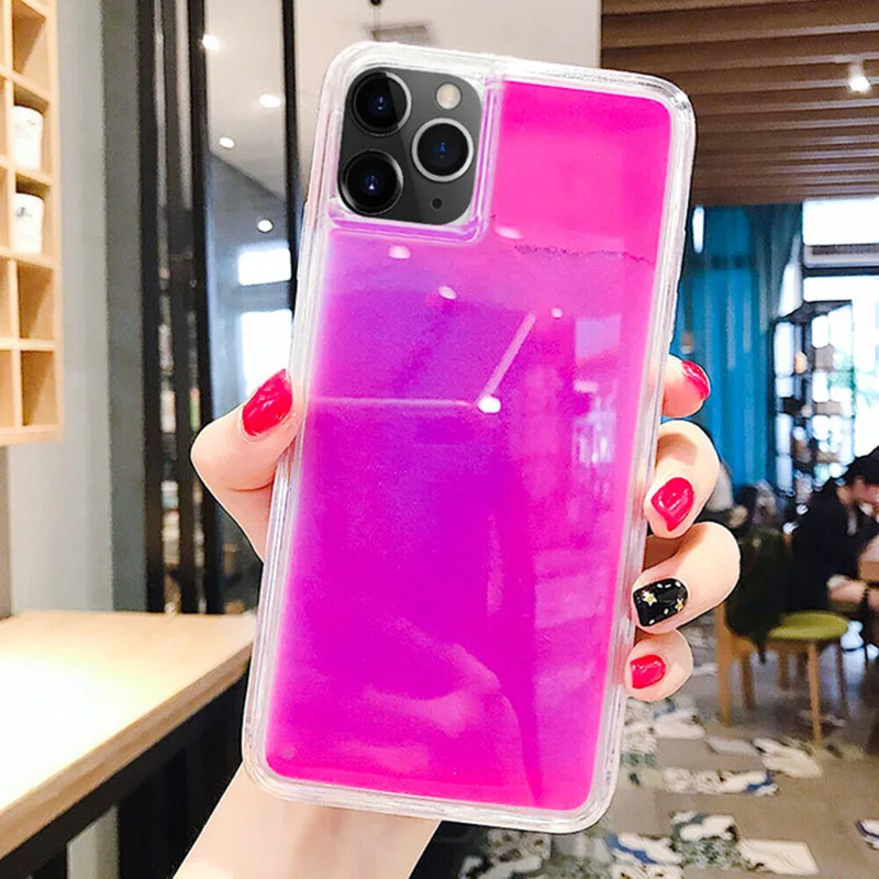 purple Светящийся чехол с неоновым песком для iPhone 11 Pro XR XS Max X 6 6S 7 8 Plus, светится в темноте, жидкий блеск, зыбучий песок, чехол для телефона - Цвет: purple