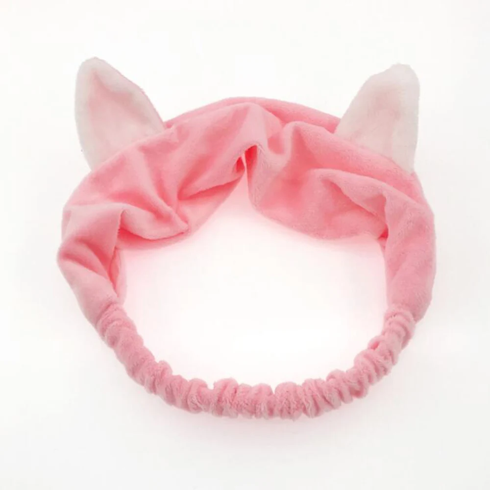 Pink Ear Новинка OMG буквы коралловый флис мытье лица ободок с бантиком для женщин девушек держатели головных уборов резинки для волос аксессуары для волос в виде тюрбана - Цвет: Pink Ear