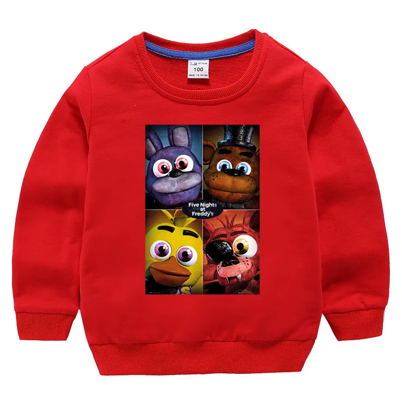 T127U-Red Детские хлопковые толстовки с капюшоном с принтом Five Nights At Freddy, хлопковый пуловер для девочек, топы для маленьких мальчиков, осенняя одежда - Цвет: T127U-Red