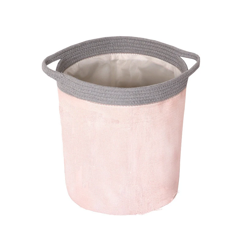 Pink gray Ведро органайзер для одежды держатель для игрушек для хранения BinBag корзина с крышкой для стирки корзина складной круглый хлопковый льняной ящик складное ведро портативный - Цвет: Pink gray