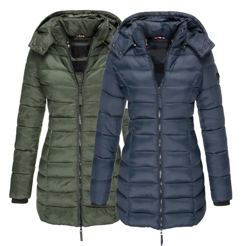 

Winter Jacket Women Solid Color Hooded Slim Pockets Quilted Coat Fashion Warm Female Long Jacket Coat Windbreaker Outwear Coat