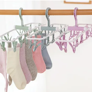 

12 Clips Multi-functional Folding Drying Rack Underwear Socks Clip Clothes Plastic Rack Home Portable Cloth Drying Rack
