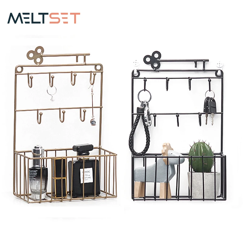 

Multifunctional Iron Wall Shelf Decorative Shelves Door Back Key Holder Wall Mounted Storage Rack for Bedroom Bathroom Kitchen