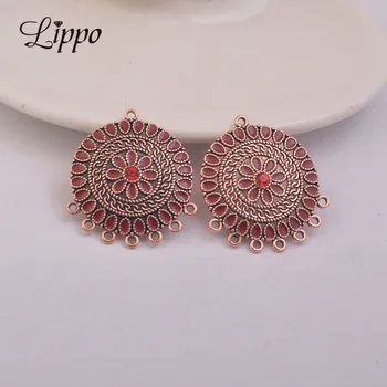 

12pcs 29*33mm Big Round Earring Connector Champagne Gold Pendant Jelwery Charm Metal Alloy Connectors Christmas Earring Gifts