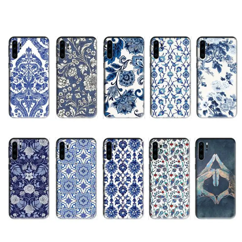 

FFboost Blue and white porcelain case for huawei p20 p30 p40 pro mate 10 20 30 pro lite p smart y7 2019 plus nova 3I cases cover