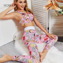 

NORMOV 2 Pcs Sexy Print Suit Women High Waist Workout Leggings Seamless Breathable Slim Pants Gym Athletic Push Up Sportswear