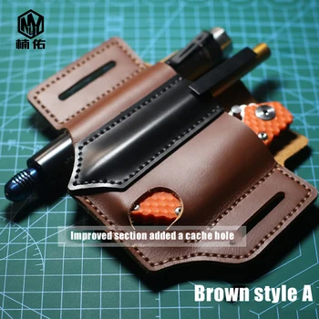 

1PC Portable EDC Multifunction Universal Knife Pen Leather Storage Leather Bag Knife Cover Scabbard Waist Clip Outdoor Tool