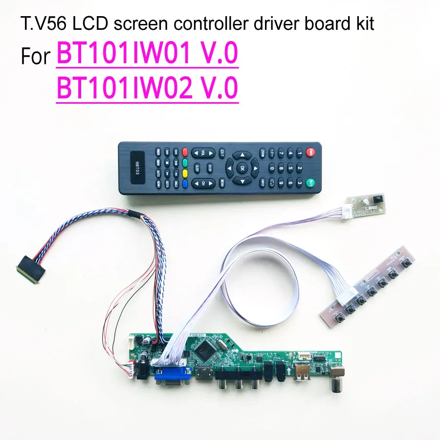 For BT101IW01 V.0 BT101IW02 V.0 laptop panel T.V56 controller drive card HDMI VGA USB RF 1024*600 WLED LVDS 40Pin 10.1" DIY kit