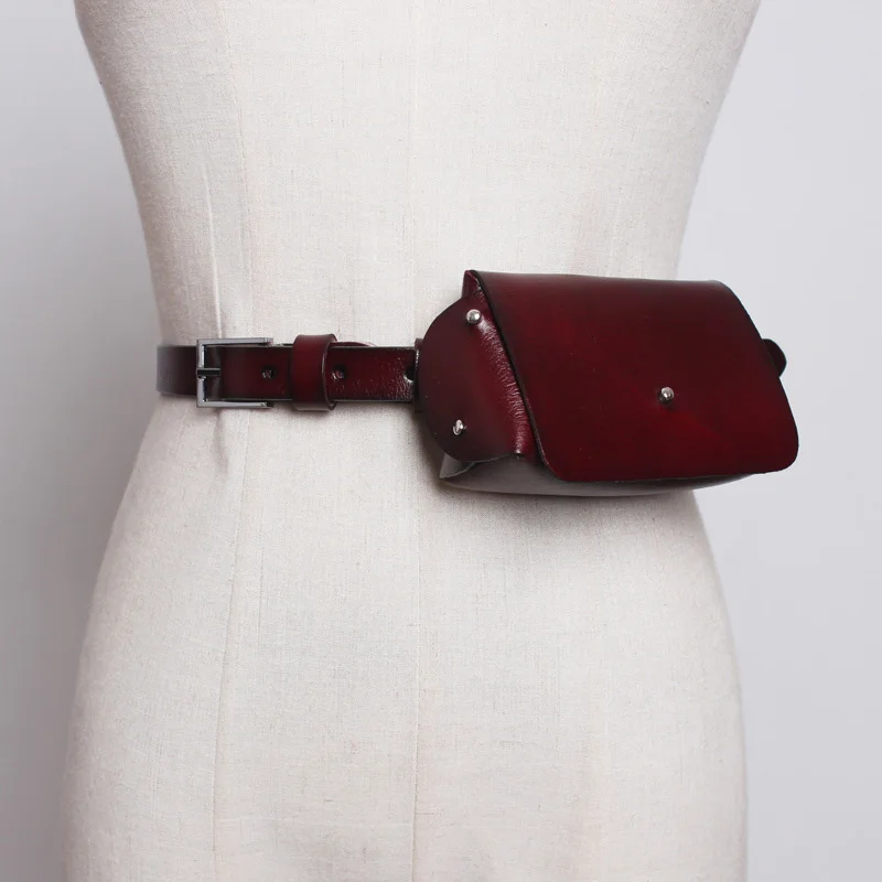 Genuine Leather Women Waist Bag with Leather Belt Lady Fanny Pack Mini Disco Belt Bag Luxury Evening Party Chest Bag Female
