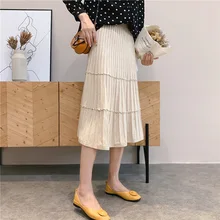 Юбка женская осень и зима новая Толстая гофрированная юбка дикого цвета эластичная талия юбка