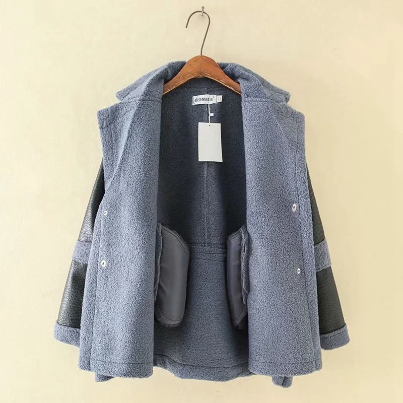 Большие размеры парки 4XL 5XL PU пальто Лоскутные женские парки теплые для зимы модная верхняя одежда KKFY4015