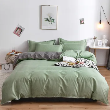 

Solid Color Comforter Bedding Sets Green Duvet Cover Simple High Quality Bed Sheets And Pillowcases Set