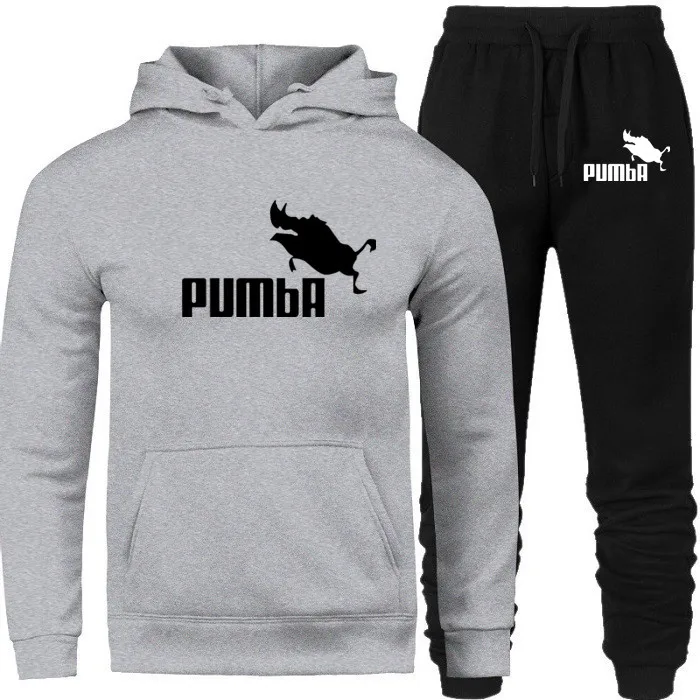 PUMBA, новая мода, мужские толстовки, костюмы, брендовый спортивный костюм для мужчин/женщин, толстовки+ спортивные штаны, Осень-зима, флисовый пуловер с капюшоном