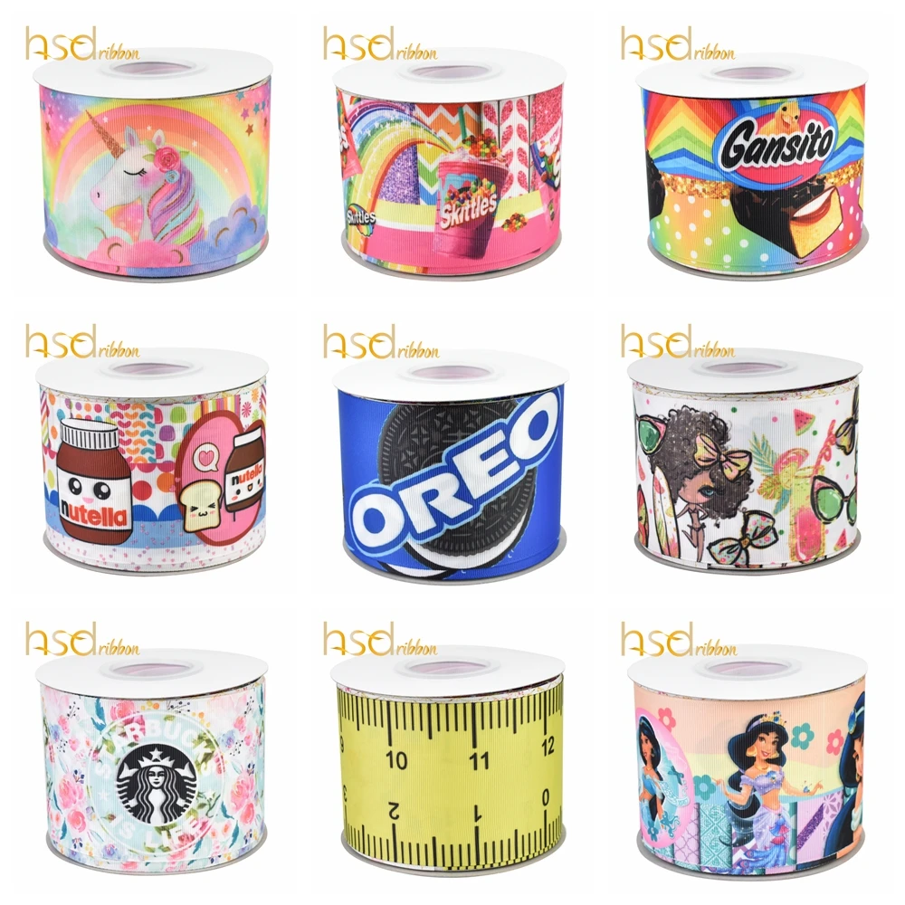 

HSDCraft Free shipping 10 Yards/Roll HT Printed Grosgrain ribbon for diy Hair Accessories