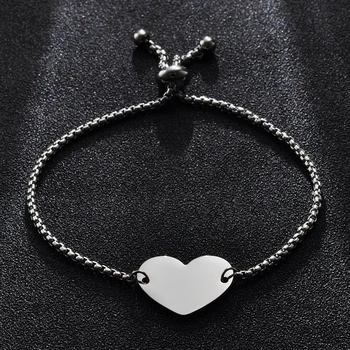 

10pcs/lot High Quality Mirror Polished Stainless Steel Heart Bracelet Box Chain Bracelets Adjustable