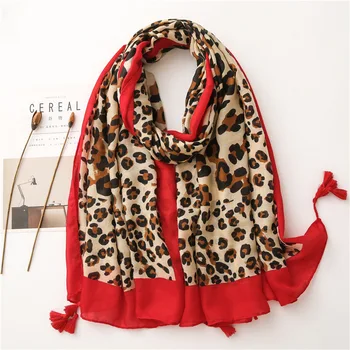 

2020 Luxury Brand Leopard Dot Tassel Viscose Shawl Scarf Lady High Quality Maroon Striped Head Wraps Pashmina Stole Muslim Hijab