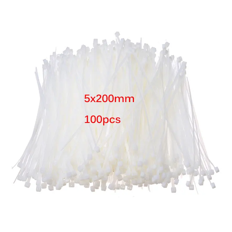 100 шт./пакет 5X150/200 мм самоблокирующийся Черный Nylon66 хомут для проводов и кабелей кабель стяжки SGS сертифицированный Органайзер застегнуть кабель петли - Цвет: 100pcs 5x200mm
