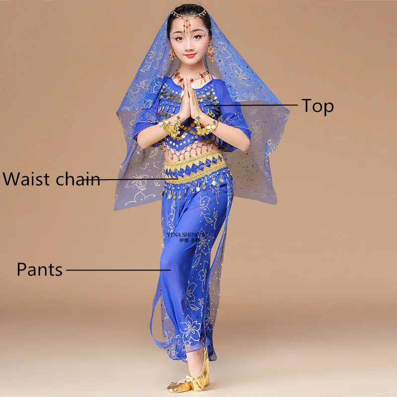 Royal blue 3pcs Детский набор костюма для танца живота Восточный танец Детские платья Болливуд Индийский танец живота одежда танец живота дети индийский костюм - Цвет: Royal blue 3pcs
