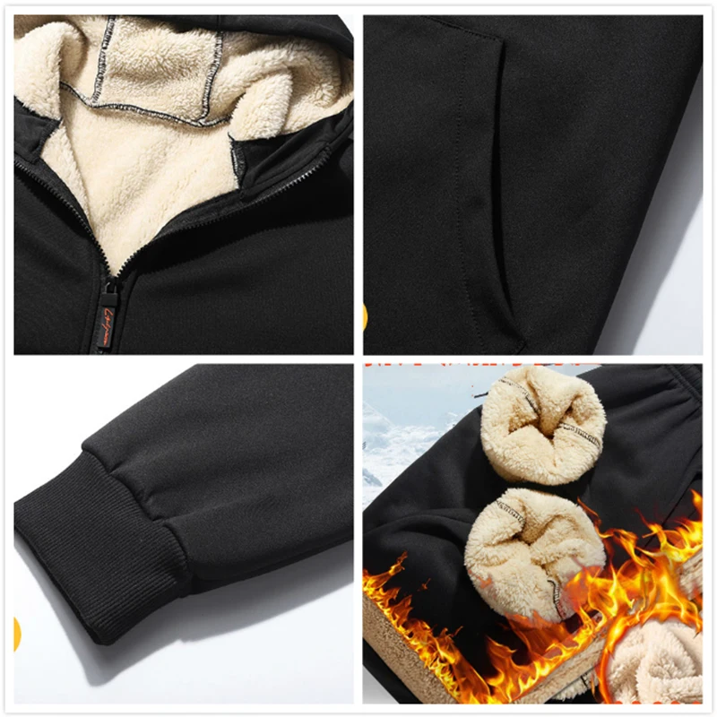 Winter Thick Warm Fleece Men's Tracksuit Sets 3 Piece Hooded Jacket+Sweatshirt+Pants Casual Male Set Sportswear Sweat Suits