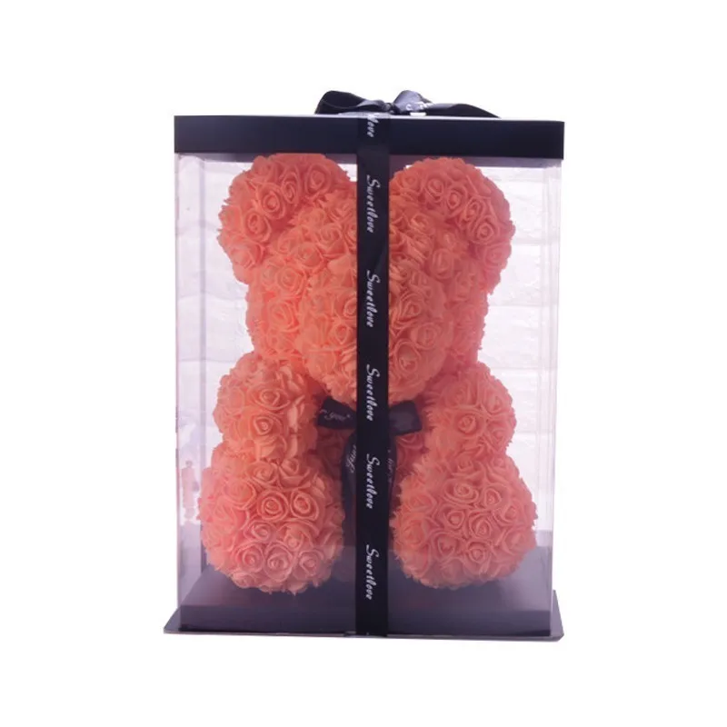 with box orange 25/40 см розовой мишкой Тедди, с рисунком "Медведь", "Цветок" Святого Валентина Romantice искусственной розовой мишкой вечерние Свадебные украшения Подарки для Для женщин венок - Цвет: with box orange