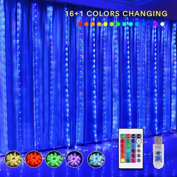 

3x3M LED String Light Remote 300LED Full-color LED Curtain Garland Fairy Icilce Lights Home Outdoor Christmas Garland Lights