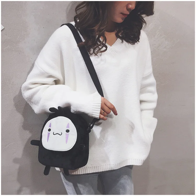 Cute Cartoon No Face Man Plush Bag Hayao Miyazaki Messenger Bag for Kids Adults