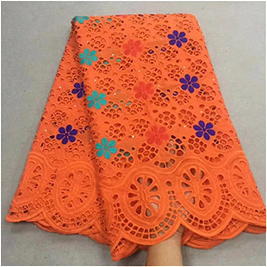 Оранжевый швейцарские кружева ткань из Дубая Африканское сухое кружево высокое качество в нигерийском стиле для вечерние 5 ярдов/партия