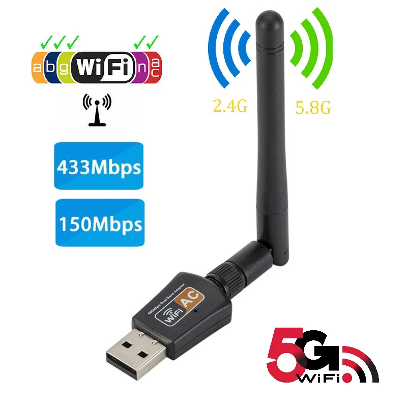 600mbps 2.4g 5g Dual Band Wireless Adapter 802.11ac Network Card For Koqit T10 Dvb T2 Tuner Laptop Desktop Pc - Network Cards AliExpress